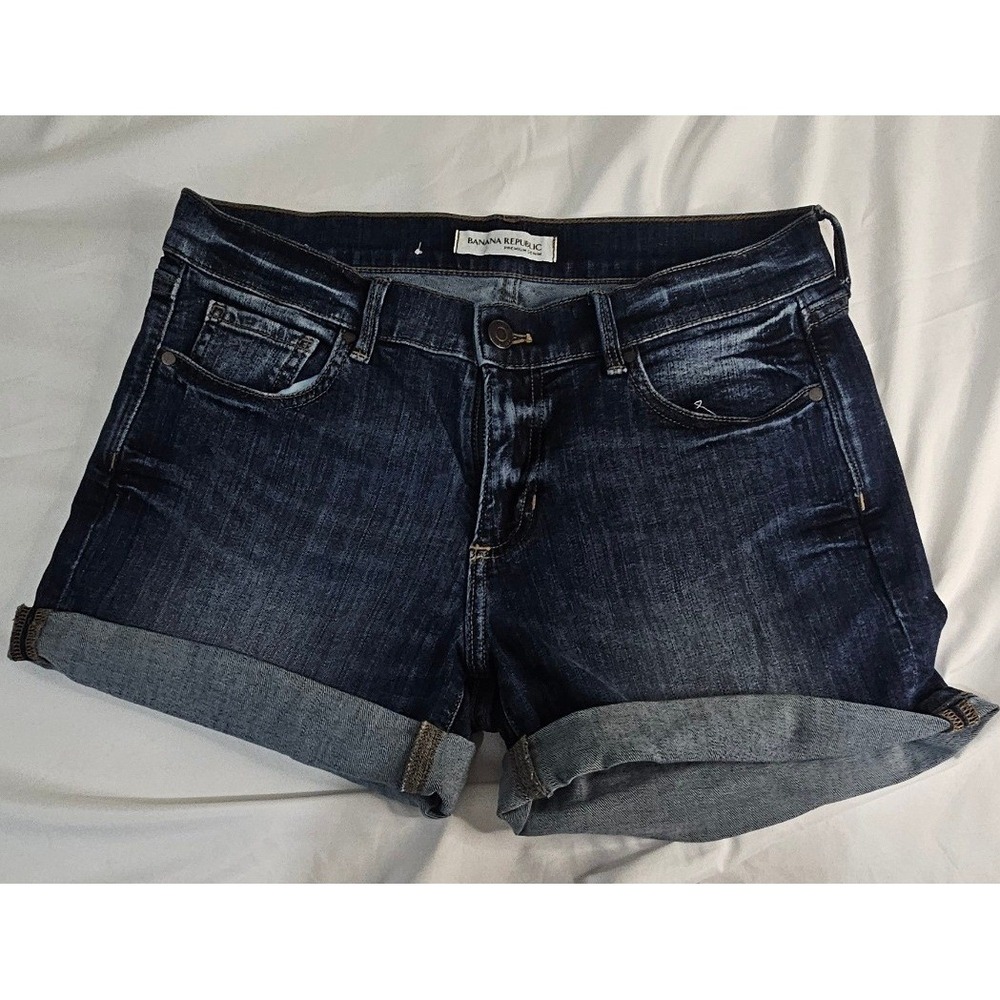 Banana Republic Premium Denim Dark Wash Cuffed Jean Shorts Womens Size 26 2